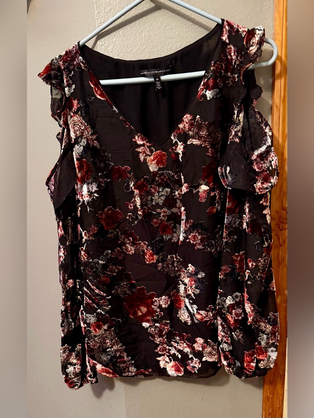 White House Black Market Black Floral Cold-Shoulder Top